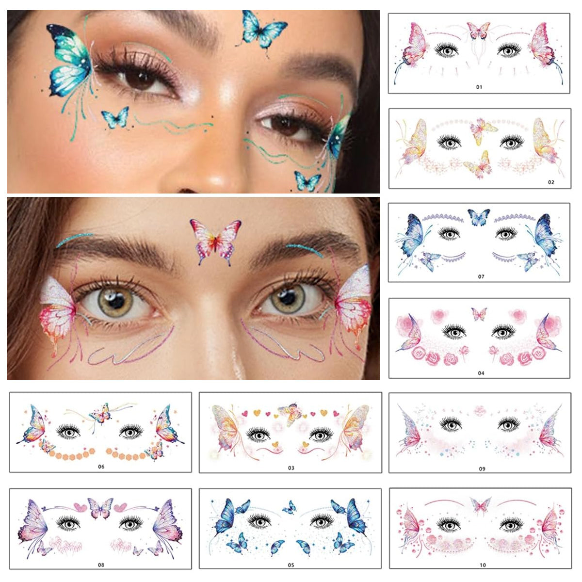 MAYCREATE 10 Sheets Butterfly Tattoo Sticker Colorful Glittering Butterfly Face Temporary Tattoos for Women Girls Waterproof Mehendi Tattoo Sticker for Eyes, Face, Hands, Body, Make Up MAYCREATE 10 Sheets Butterfly Tattoo Sticker Colorful Glittering Butterfly Face Temporary Tattoos for Women Girls Waterproof Mehendi Tattoo Sticker for Eyes, Face, Hands, Body, Make Up